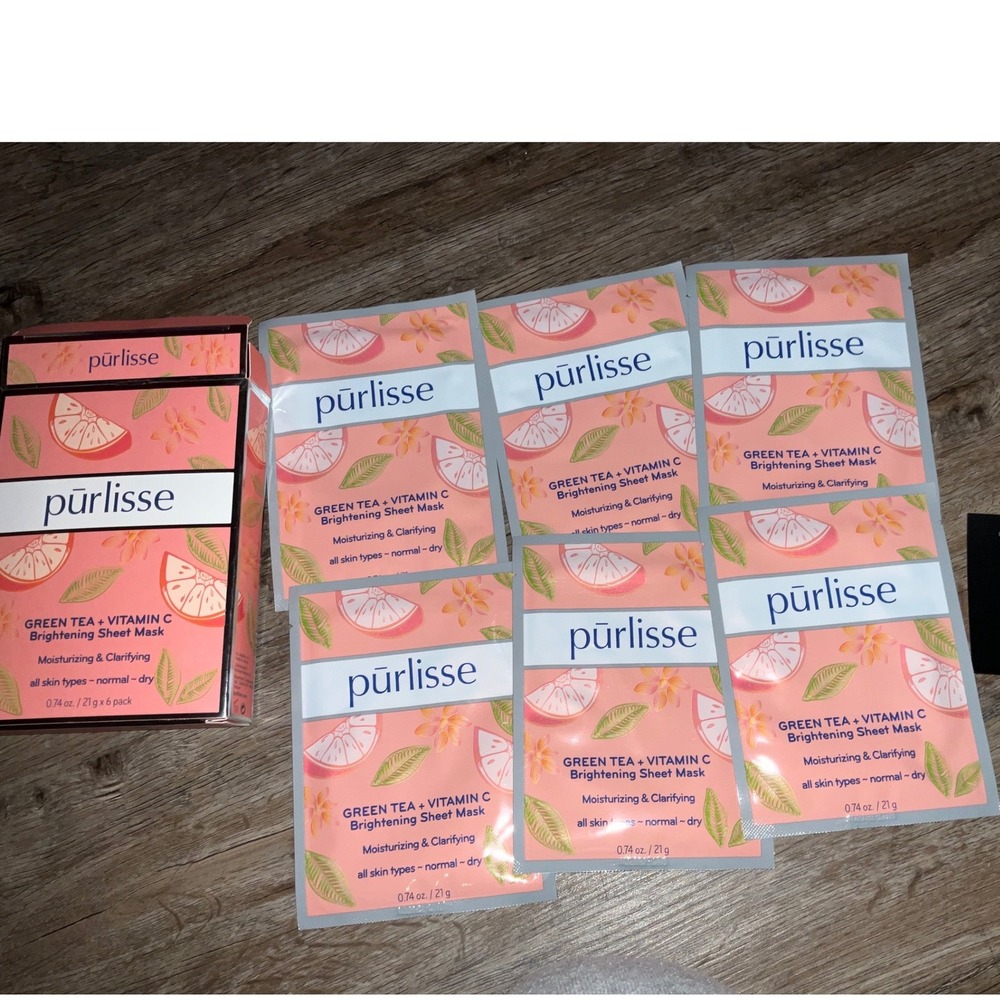 Purlisse Green Tea Vitamin C Brightening Sheet Mask 6 Pack Moisturize Clarifying